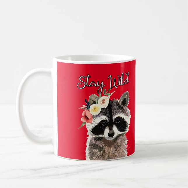 Stanna Vild - Cute Raccoon Wear Flower Krona Kaffemugg (Vänster)