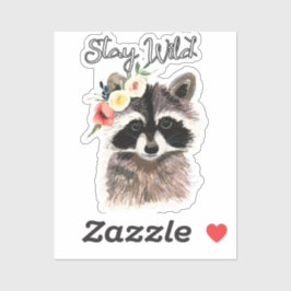 Stanna Vild - Cute Raccoon Wear Flower Krona Klistermärken