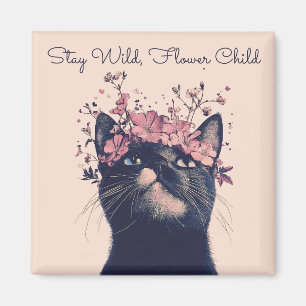 Stanna Vild, Flower Child Cat Blommigt Boho Magnet