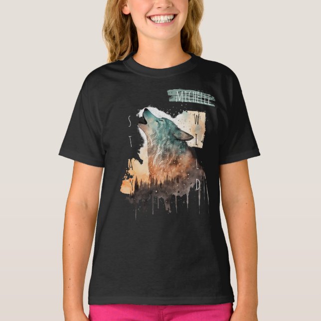 "Stanna Vild" Howling Varg Anpassade Girl's T Shirt (Framsida)