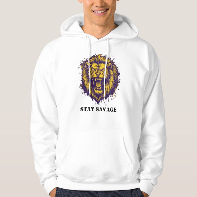 Stanna Vild Lejon Grafisk Vild Alpha Lejon Hoodie (Framsida)
