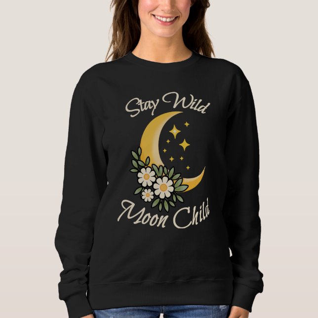 Stanna Vild Måne Barn | Boho Halvmåne med Prästkra T Shirt (Framsida)