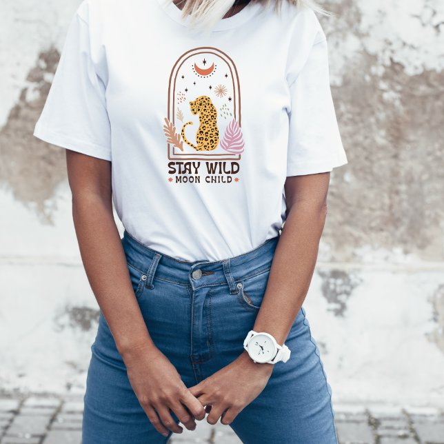Stanna Vild Måne Barn Boho Leopard  T Shirt (Skapare uppladdad)