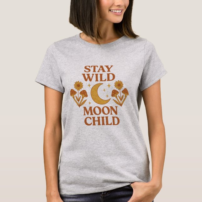 Stanna Vild Måne Barn Boho Retro T-Shirt (Framsida)