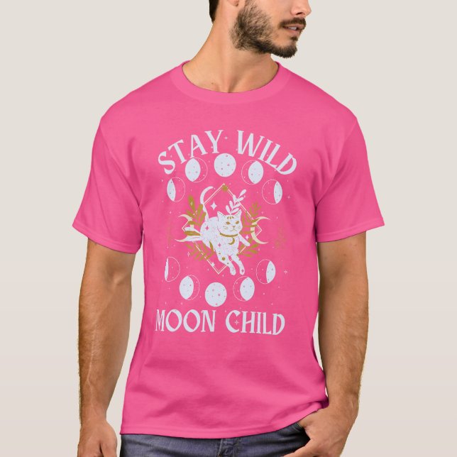 Stanna Vild Måne Child Celestial Mystical Cat Witc T Shirt (Framsida)