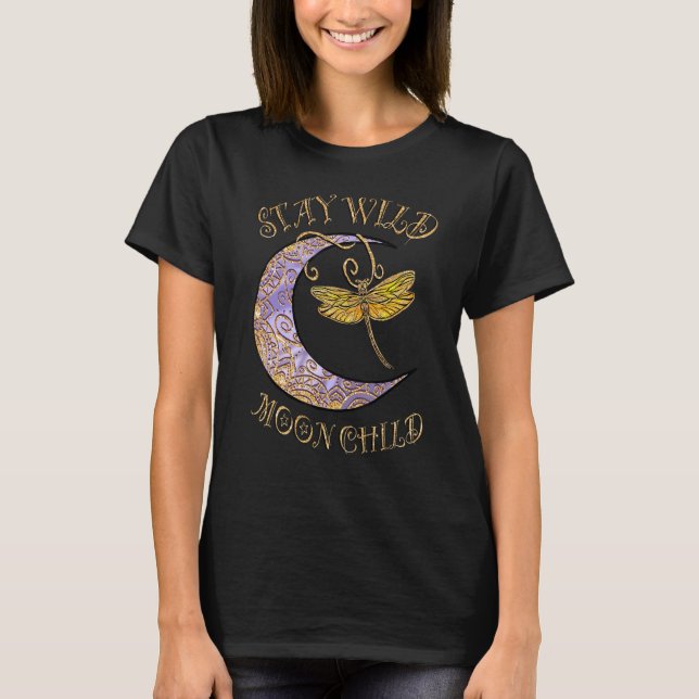 Stanna Vild Måne Child Hippie Crescent Måne Dragon T Shirt (Framsida)