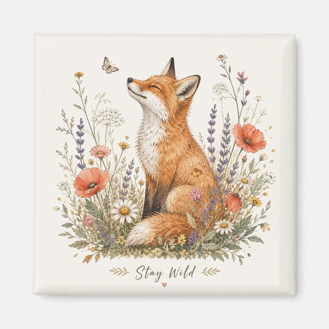 Stanna Vild Räv i Vildblommor Magnet (Framsidan)