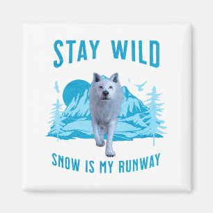 Stanna Vild Vit Varg Snö Catwalk Magnet