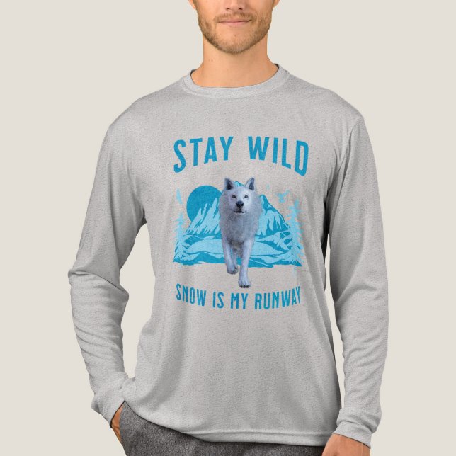 Stanna Vild Vit Varg Snö Catwalk T Shirt (Framsida)