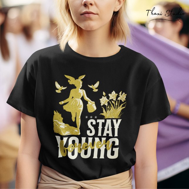 Stanna Young Forever Lycklig Girl som springer i e T Shirt (Skapare uppladdad)