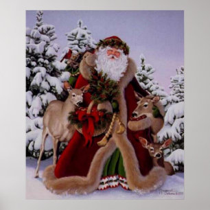Stanta Claus och Forest Scene Poster