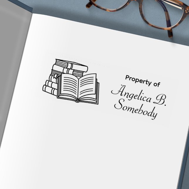 Stapel för Bokar och öppen Bok-invigd bokskylt Självfärgande Stämpel (Skapare uppladdad)