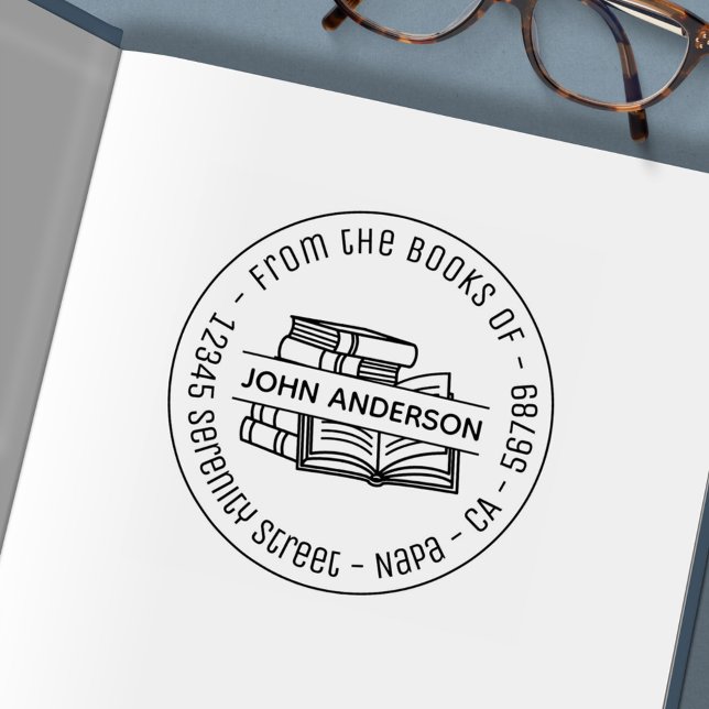 Stapel i Bokar Round Adress Bookplate 3 Självfärgande Stämpel (Skapare uppladdad)