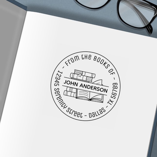 Stapel i Bokar Round Adress Bookplate 3 Självfärgande Stämpel (Skapare uppladdad)