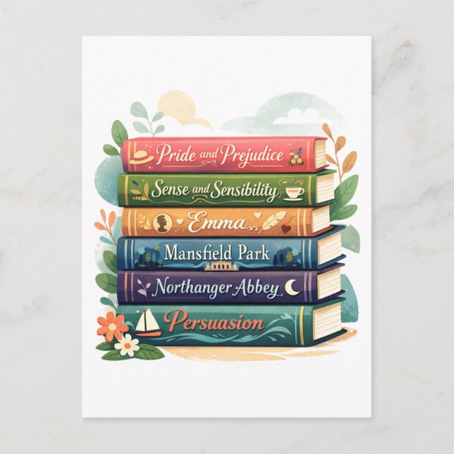 Stapel med Jane Austen-romaner Vykort (Framsida)