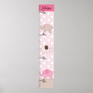 Staplad Behålla i Elephants Growth Chart för Rosa  Poster
