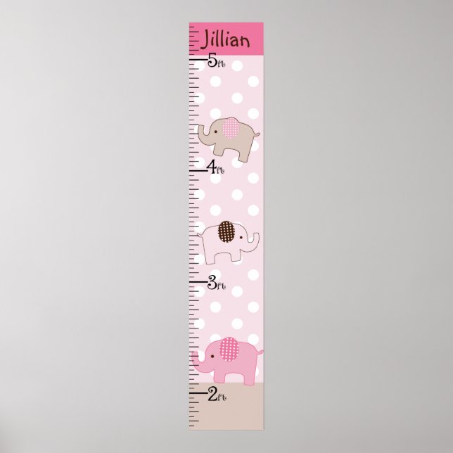 Staplad Behålla i Elephants Growth Chart för Rosa  Poster (Framsidan)