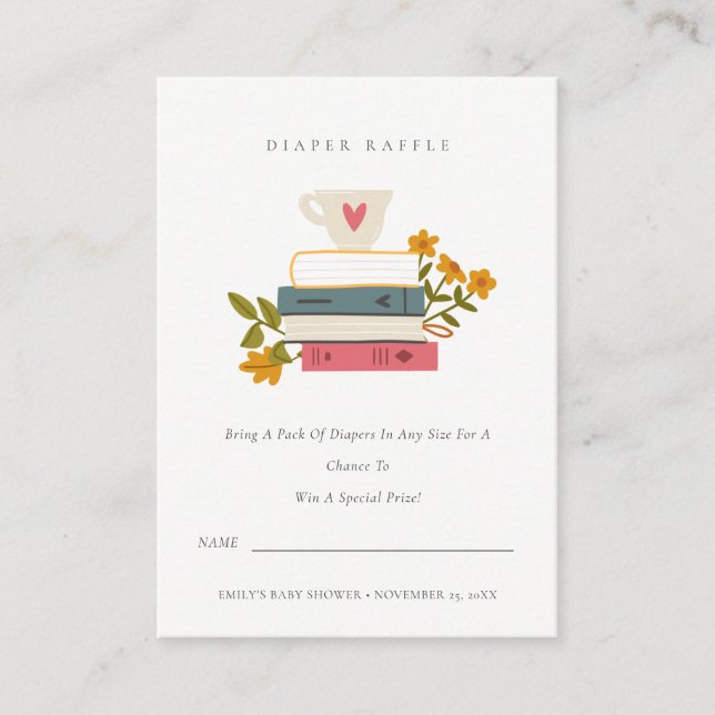 Staplad Blommigt Diaper Raffle Morsa Baby Shower Tilläggskort (Framsida)