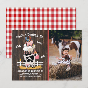 Staplad Boskap Barnyard Photo Födelsedagsfest Inbjudningar