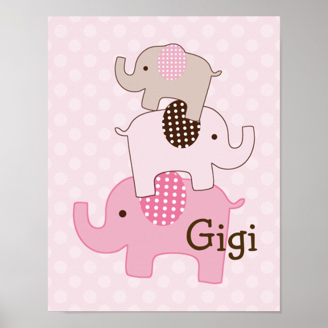 Staplad elefant med Polka dots Art-utskrift Poster (Framsidan)