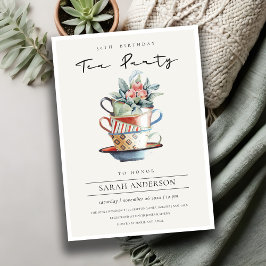 Staplad Kopp i alla åldrar Födelsedag Tea Party In Tack Kort