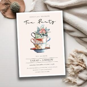 Staplad Kopp Par Shower Tea Party Inbjudan