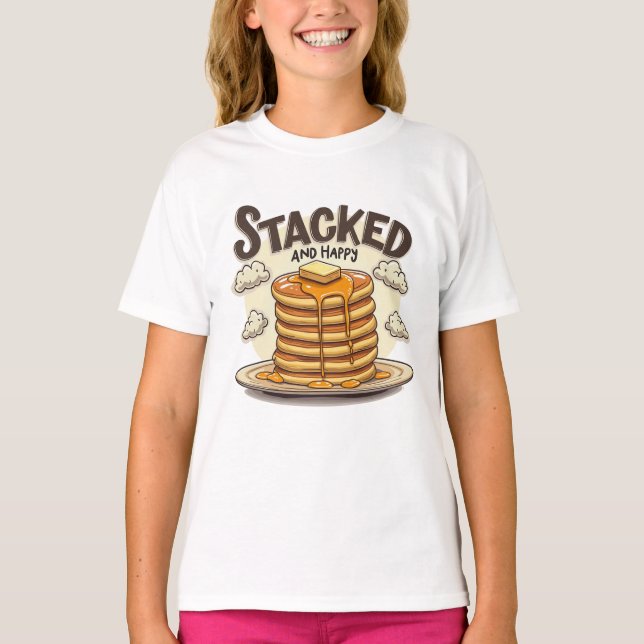 Staplad och Lycklig Pancakes Syrup Delight T Shirt (Framsida)