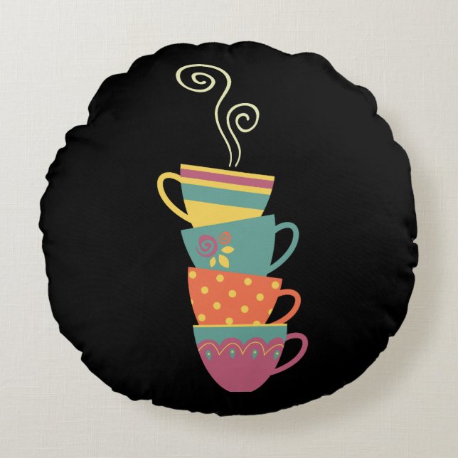 Staplad porslin-kopp, te, kaffekakning rund kudde (Framsidan)