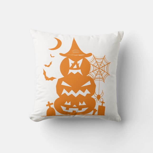 Staplad Pumpkins Halloween Reversible Kudde (Framsida)