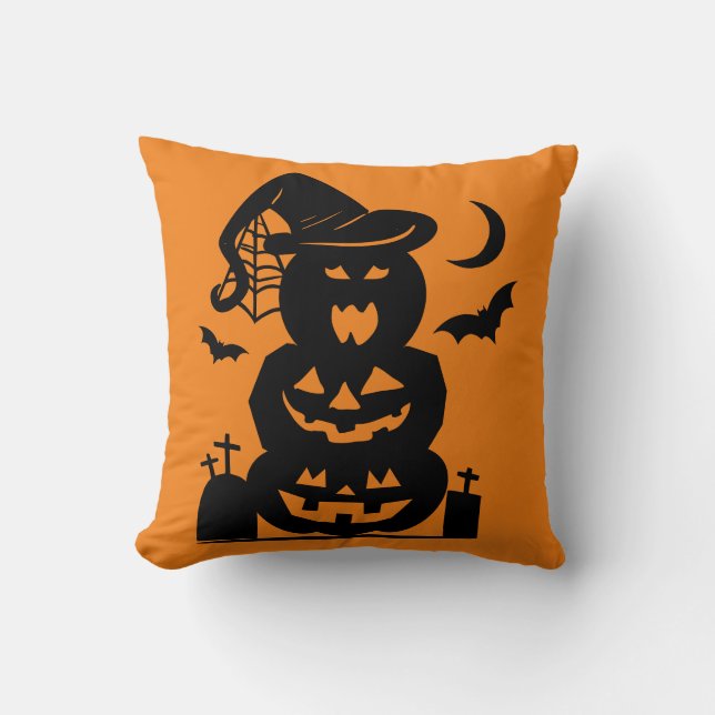 Staplad Pumpkins Halloween Reversible Kudde (Framsida)