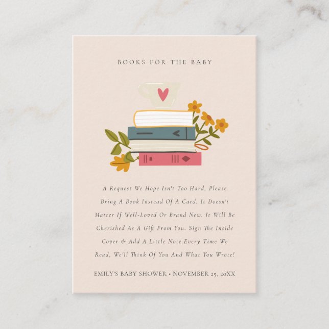 Staplad Storybooks Blommigt Bokar for Baby Shower Tilläggskort (Framsida)