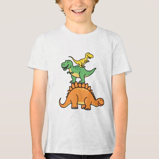 Staplad Tecknad Dinosaurs Kids T-Shirt (Framsida)