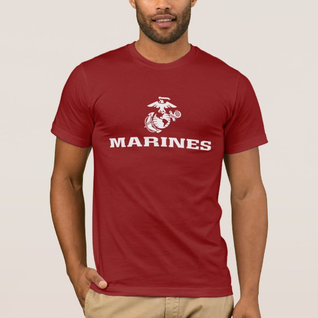 Staplad USMC-logotyp - vit T-shirt (Framsida)