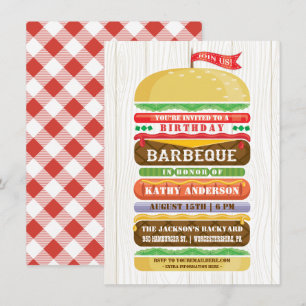Staplad Woodgrain för hamburgarefödelsedagBBQ Inbjudningar