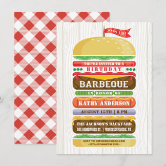 Staplad Woodgrain för hamburgarefödelsedagBBQ Inbjudningar
