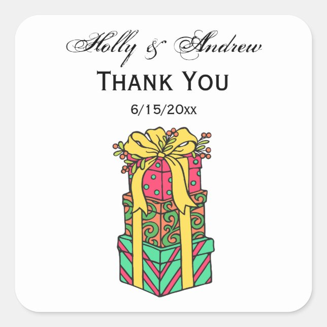 Staplad Wrapped Julklapp Julafton Fyrkantigt Klistermärke (Framsida)