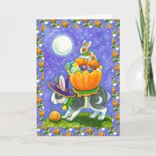 STAPLADDE HALLOWEENKANINER, SOCKERMAJ, FÄRGERIKA HELGKORT