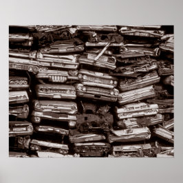 Staplade bilar, 1973. Gammalt foto Poster