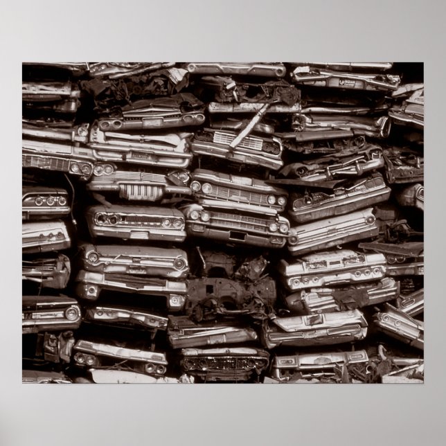 Staplade bilar, 1973. Gammalt foto Poster (Framsidan)