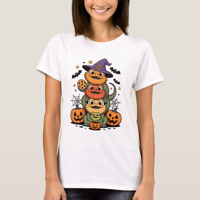 Staplade, böjda drakar Halloween-design T Shirt (Framsida)