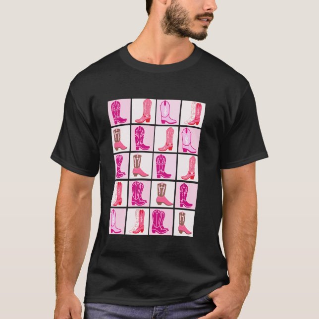 Staplade Coquette Rutiga Cowboy Boots Design T Shirt (Framsida)