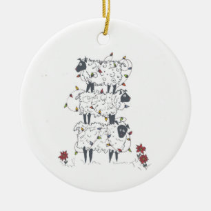 Staplade får på jul julgransprydnad keramik