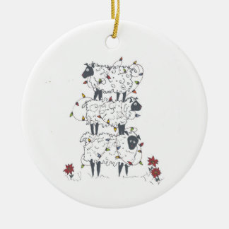 Staplade får på jul julgransprydnad keramik