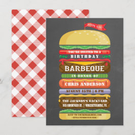Staplade Hamburgare Födelsedags Grill Chalkboard Inbjudningar