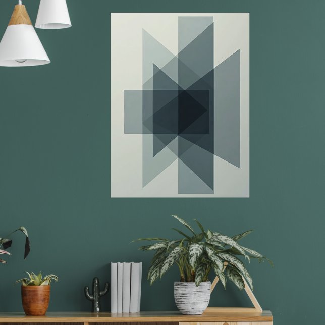 Staplade illusioner: Monokromatisk geometrisk djup Poster (Vardagsrum 1)