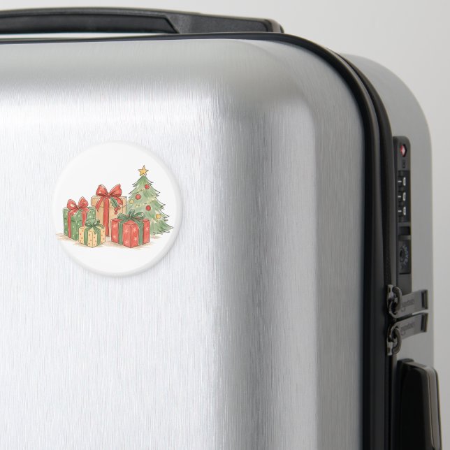 Staplade julklappar med träd för höstlovsgåva magnet (In Situ (Luggage))