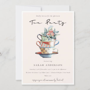 staplade Kopp eftermiddagen Tea Party Inbjudan