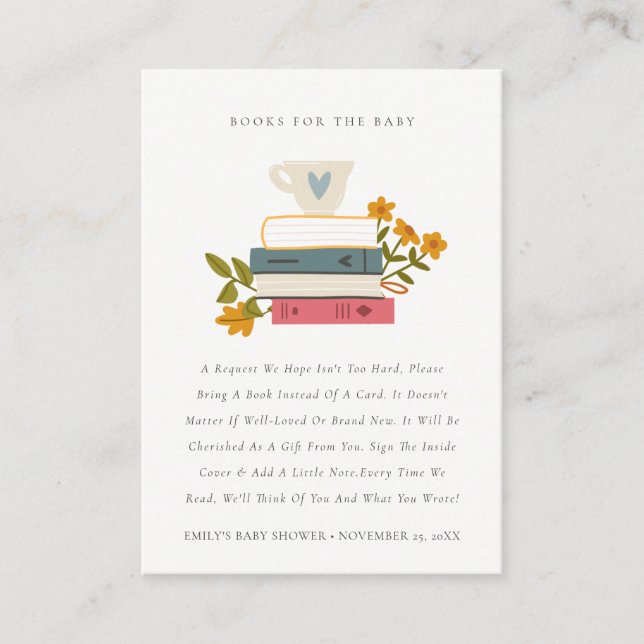 Staplade saga böcker Blommiga böcker för baby show Tilläggskort (Framsida)