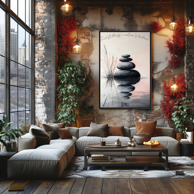Staplade Zen Stones och Gentle Stream Art Poster (Skapare uppladdad)