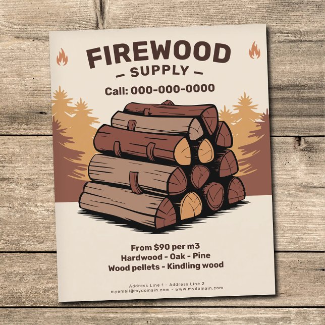 Staplar av kluven ved - Leverans av ved Flygblad (Stacks of Split Logs - Firewood Supply Flyer)